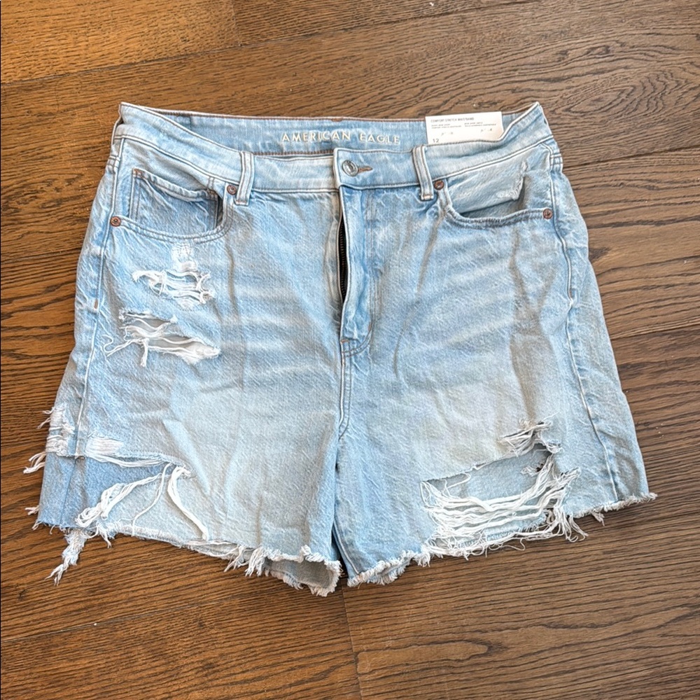 American Eagle Outfitters Light Blue Distressed Denim Jean Shorts